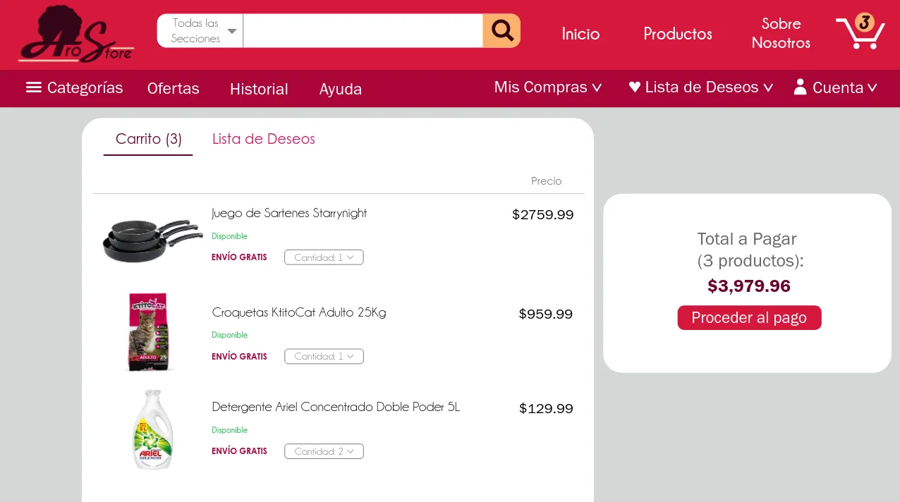 Página de inicio de la tienda ficticia, proyecto de la clase de Diseño Gráfico