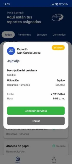 Pantalla final de la pantalla de detalles del reporte