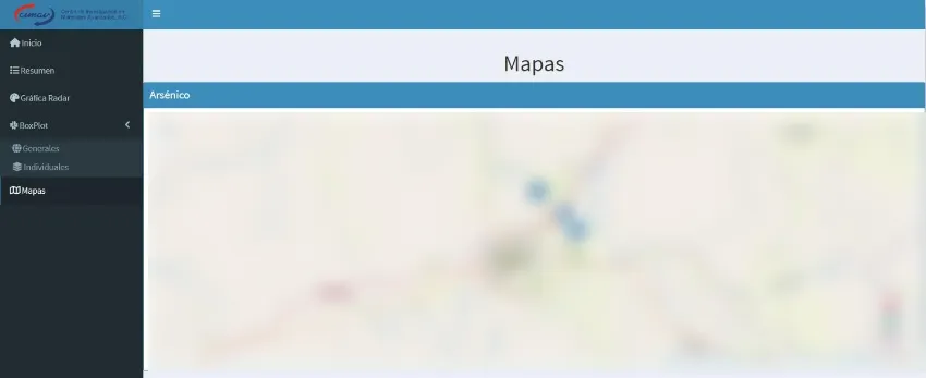 Vista censurada de mapa en el sistema para la CONAGUA
