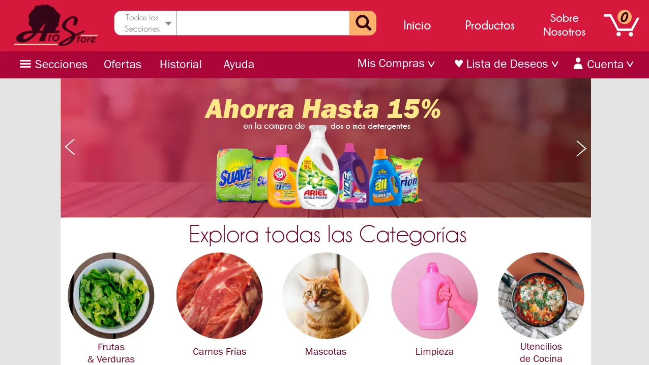 Página de inicio de la tienda ficticia, proyecto de la clase de Diseño Gráfico